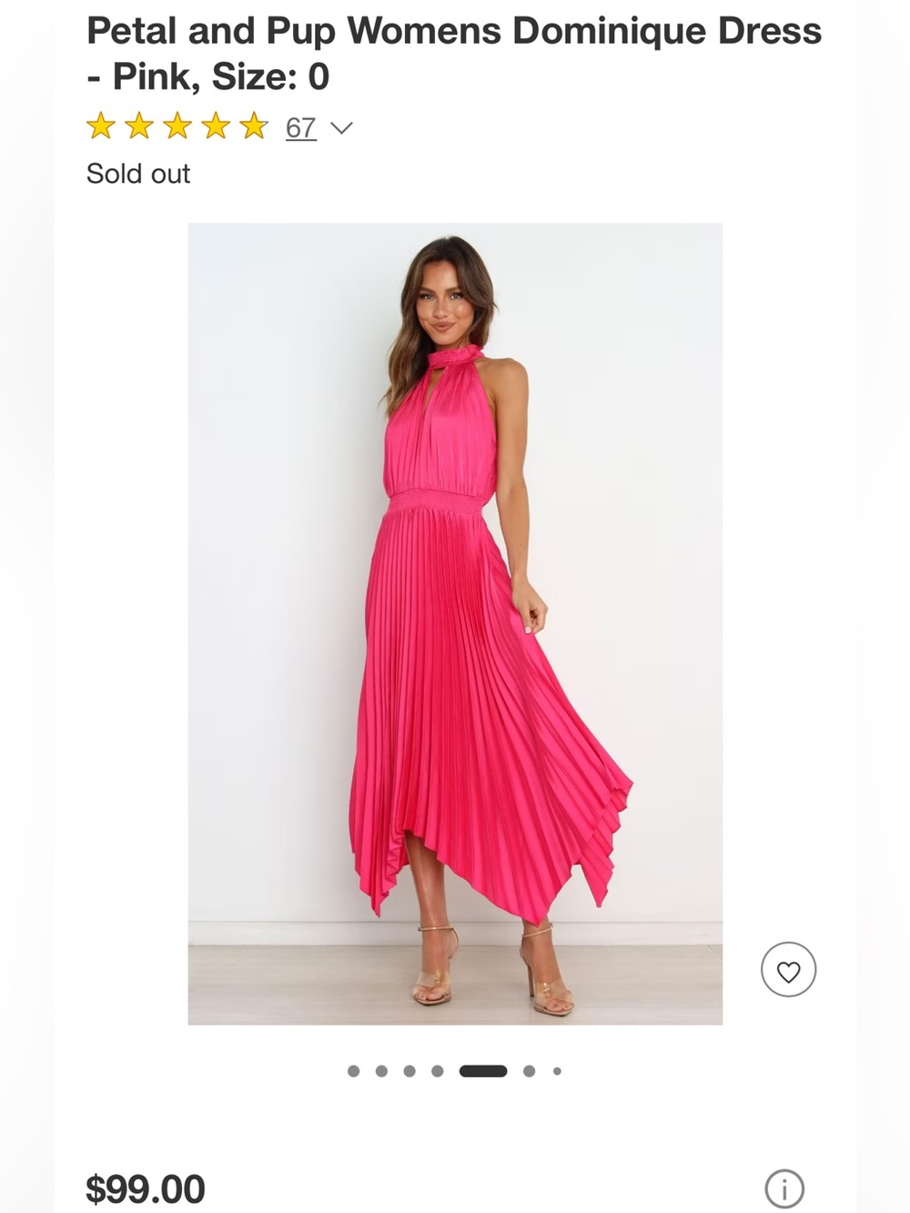 Petal & Pup Women's Dominique High-Low Pleated Dress - Hot Pink